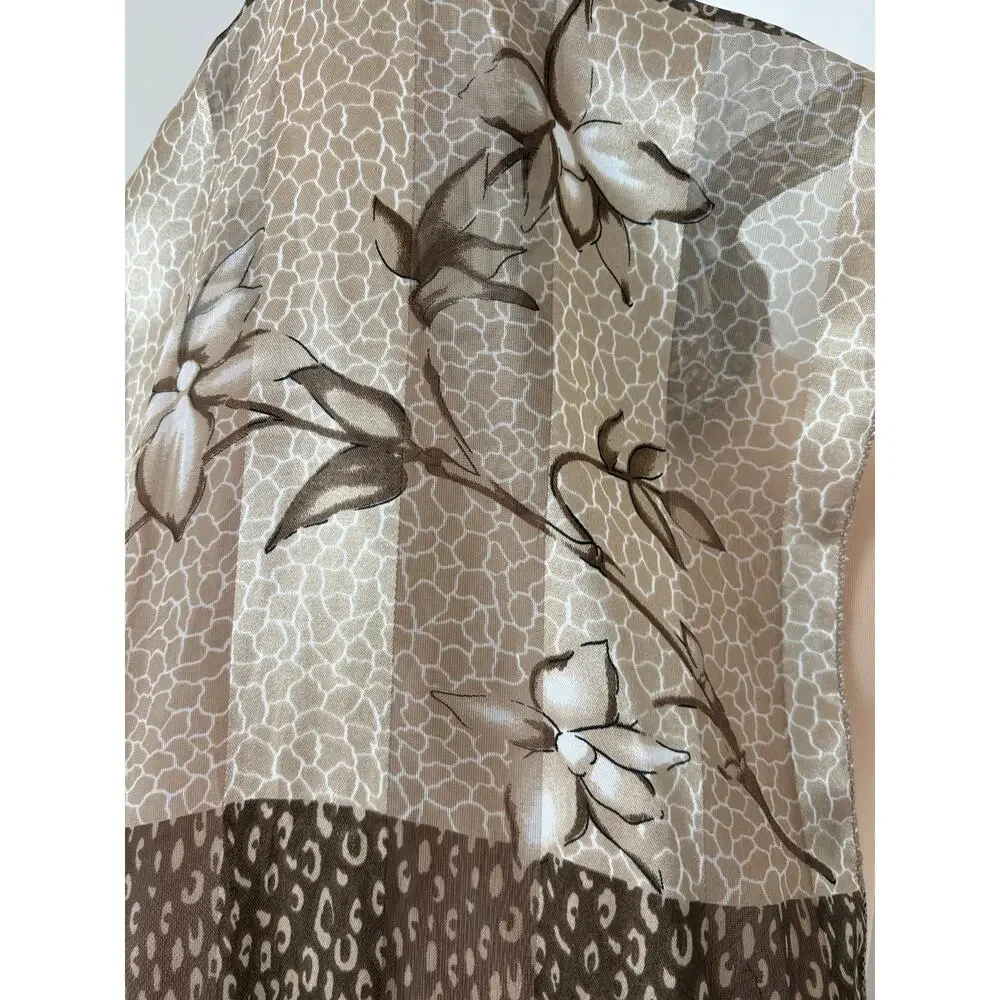 Silky Brown Tones Neck Scarf Patchwork Floral Leopard Giraffe Animal Print
